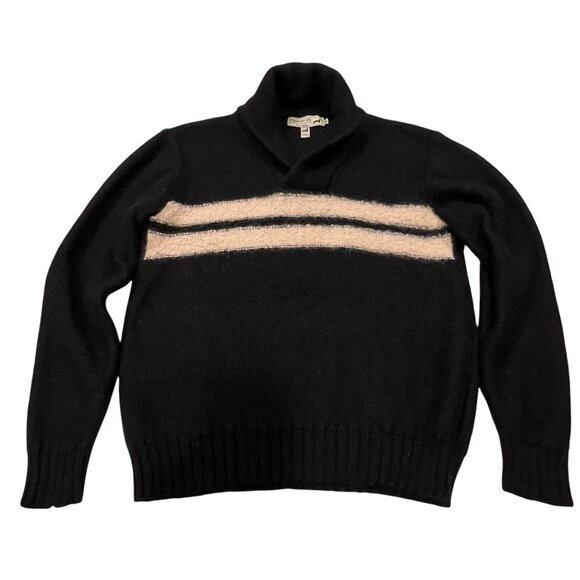 Peruvian Link 100% Alpaca Pullover Sweater, Black Ivory, XL - Picture 1 of 8